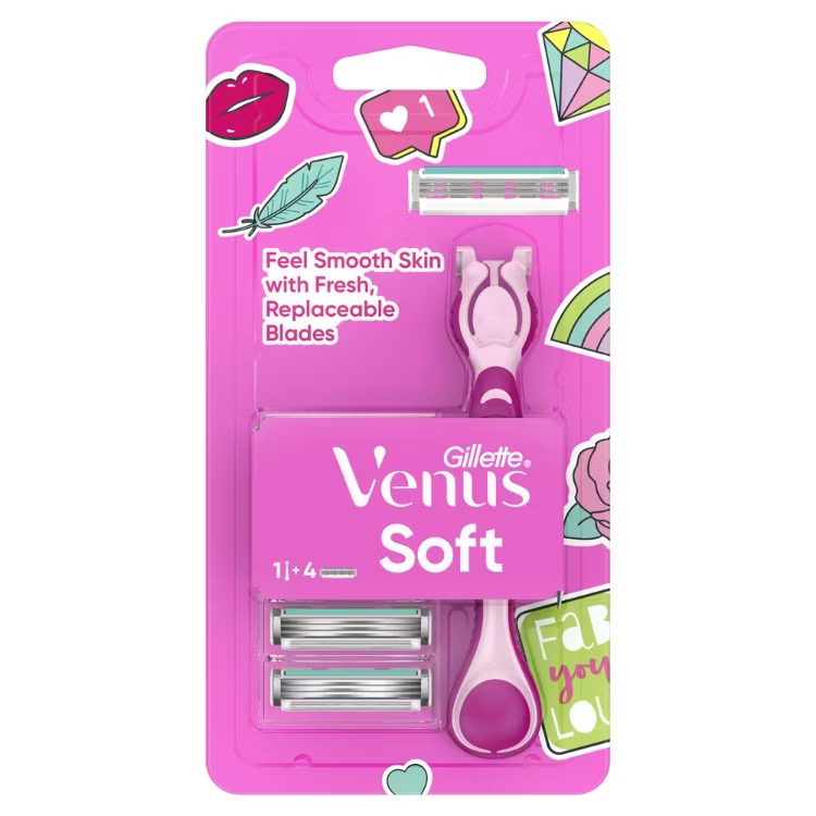 Gillette Venus Soft 1 Razor Handle + 4 Blade Refills